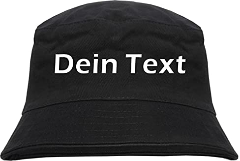Individueller Fischerhut - Blockschrift - Bucket Hat mit Wunschtext Bedruckt Schwarz XL