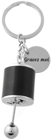 Porte-clés Boite De Vitesse Manuelle Levier De Voiture Noire Argenté Gravure Personnalisée Sur Médaille