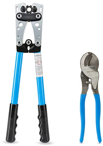 NEIKO 02039A Crimpzange und Kabelschneider Set | Batteriekabel-Crimpzange | 8-0 AWG | 6 mm - 50 mm | Elektriker-Draht-Crimpzange | Batterieklemmen | Kupferösen | Hochleistungs-Crimper