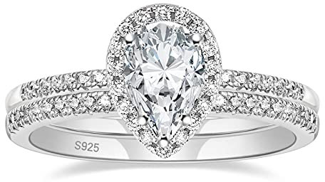 Zakk Damen Ringe Set Silber 925 Ewigkeitsring Solitär 1.5CT Träne Zirkonia Verlobungsringe Eheringe Trauringe Versprechen Ring Rosegold Gold (Silber,61 (19.4))