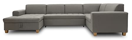 DOMO. collection Wohnlandschaft Sugar, Sofa, Couch, Polstergarnitur, Moderne U-Form, 162 x 333 x 199 cm, hellgrau