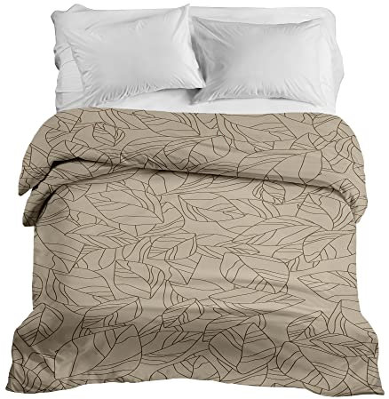 Gravity Gewichtsdecke Bezug - Schlaufen Bezugssystem mit Reißverschluss Baumwolle Deckenbezug für Erwachsene/Jugendliche Größe 150x220cm Blätter Pflanzen braun beige