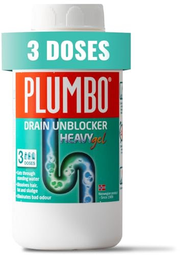 Drain Unblocker - 3 Doses Heavy Duty Gel Formula – Dissolves Hair, Grease & Waste – Odour Remover, Gentle on Pipes by Plumbo