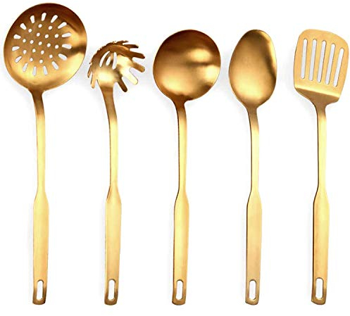 Bottam Steel Kitchen Utensils 5-Piece Trowel Set, Kitchen Tool Set, Gold