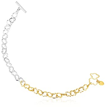 TOUS Zweifarbiges Armband aus 18 Karat Vergoldung, plattiert auf Silber und Silber Première Loi für Damen mit Karussellbär-Motiv, 18,5 cm lang, anders und dezent, Carrousel Collection