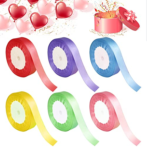 BUENTYA 6 Farben Satinband Geschenkband，20mm Breit 22cm Lang Breit Satin Doppelseitiges Polyester-Satinband Schleifenband Stoffband Dekoband zum Bögen Geschenke Geburtstagsfeier Hochzeit