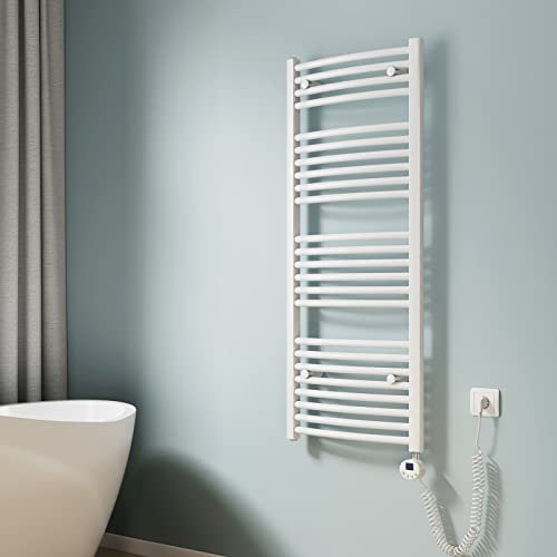 EMKE Radiador Toallero Eléctrico para Baño,120 x 50 cm, Secatoallas eléctrico con termostato, 500 vatios (Blanco),Toallero Electrico Baño