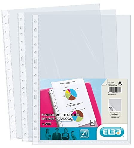 Elba Fundas Plástico A4 Transparente, 200 Fundas