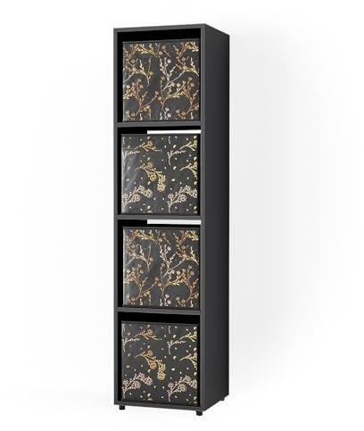 Vicco Raumteiler Ludus, Schwarz, 142.5 x 36.2 cm | mit 2 Faltboxen opt.2, zur Aufbewahrung von Boxen und Gegenständen geeignet