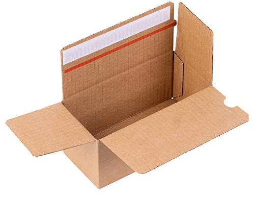 smiley pack 30 Stück Automatikboden Karton 195 x 95 x 90 mm Fix Aufrichtekarton mit Selbstklebeverschluss und Aufreißfaden Versandschachtel Versandkarton Verpackungskarton Versandbox
