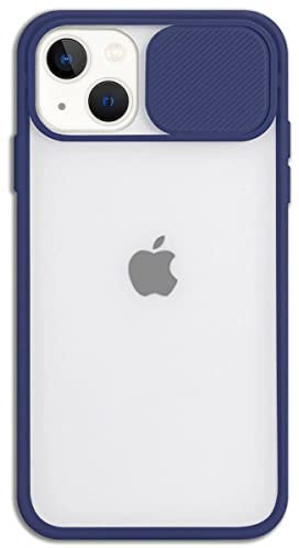 Mixroom - Cover Custodia per Apple iPhone 14 Protezione Fotocamera con finestrino Scorrevole in Silicone TPU Semi Trasparente Blu