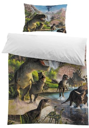 MUSOLEI Copripiumino singolo bambino dinosauri Biancheria da letto Copripiumino singolo ragazzo Completo letto singolo bambino Poliestere Copripiumino 150x200 con 1 Federa 50x80 cm