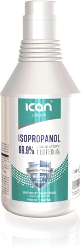 ican London Isopropyl Alcohol Lab Grade 99.9% Rubbing Alcohol 1 Litre Isopropanol Disinfectant, Cleaning Alcohol for Electronics, Glass, Paint, Removing Grease, Glue