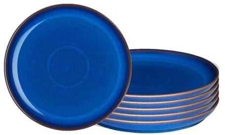 Denby - Imperial Blue Coupe Dinner Plates Set of 6 - Dishwasher Microwave Oven Safe - Scratch Chip Resistant - Large Ceramic Stoneware Dinnerware Plates Set