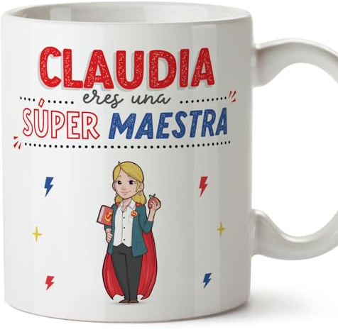 MUGFFINS Tazas Personalizadas para MAESTRA mujer - En Español - ¡Eres Súper! - 11 oz / 330 ml - Regalo Personalizable original y divertido