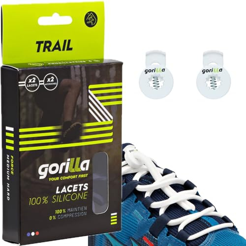 Gorilla Elastische Schnürsenkel aus Silikon für Trailrunning und Laufen | Schuhe anziehen und Zeit sparen, selbstverriegelnde Schnürsenkel ohne Binden, ultrarobust, praktisch, ergonomisch, 123 cm