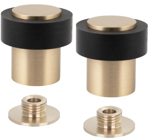 EVI Herrajes | Pack of 2 Brass Door Stops | Ø24x35mm | Floor Mounted | Matte Finished Brass | Natural Silicone Protection | Includes Screw + Fastening Plug | Model I-18024X35-CB