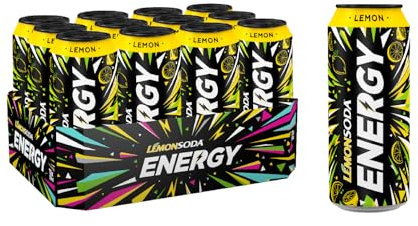 Lemonsoda Energy | Lemon Original, Energy Drink al Gusto di Limone, 12 Lattine da 50 cl, con Succo di Limoni Siciliani, Mix di Vitamine e Caffeina