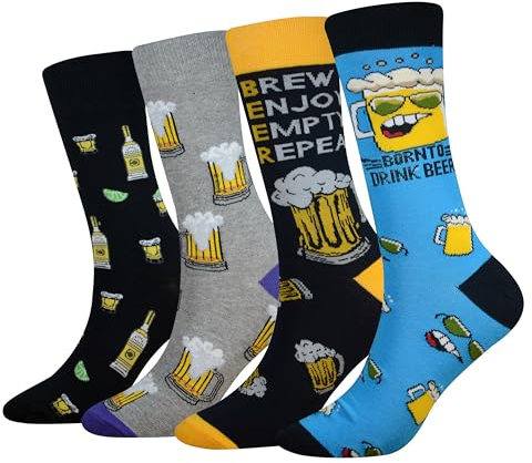 Cansok Herren Neuheit Bier Socken anziehen Mannschafts Waden Socken Packung mit 4