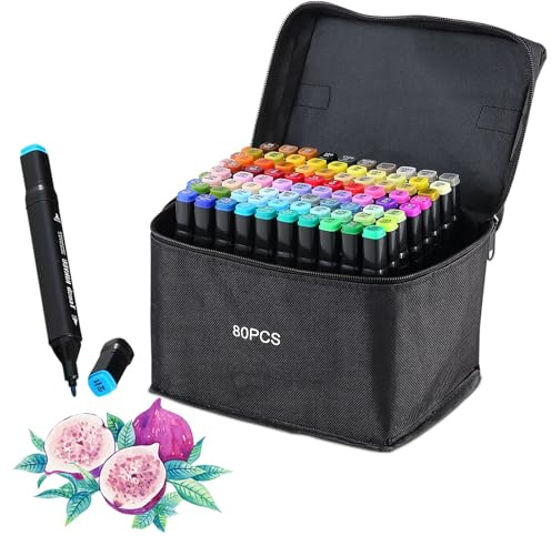 Hibisaws Alkoholmarker, 80 Farben Marker Set, doppelseitige Filzstifte mit Doppelspitze zum Malen, Zeichnen, Skizzieren, Design, Manga als Geschenk für Erwachsene und Künstler