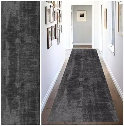 ZUZEKU Teppich Läufer Lang Flur rutschfest Waschbar 80x400cm Teppichläufer Flur Schwarz Grau Modern Design Lang Meterware Korridor Tepiche Eingangsteppich Schmutzfangmatte FußmatteTeppich für Eingang