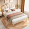 Lit 140x200 avec sommier,Lit capitonné 140 x 200 cm,lit 2 Personnes en Velours,avec Pieds en Fer doré,tête réglable en Hauteur, sommier à Lattes en Bois,Beige