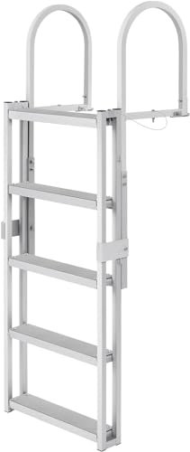 VEVOR Retractable Dock Ladder 5 Steps, Aluminum Sliding Pontoon Boat Ladder with 48-60 Adjustable Height, 4 Wide Nonslip Pedals, Swim Step Ladder for Boat/Lake/Pool/Marine Boarding