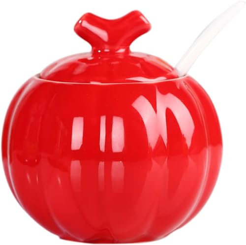 Sugar Bowl Sugar Bowl,Solid Color Ceramic Sugar Pot with Lid, Solid Sugar Bowl with Spoon, Porcelain Spice Jar, Kitchen Decoration Storage-red-300ml/10.6oz(Red)