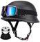 RQTEUYE Deutsche Motorrad Jethelm ECE-Zertifizierung, Vintage Halbhelme Halbschalenhelm mit Schutzbrille Chopper Helm für Cruiser Street Scooter mit Schnellverschlussschnallen 22.4-25.2in