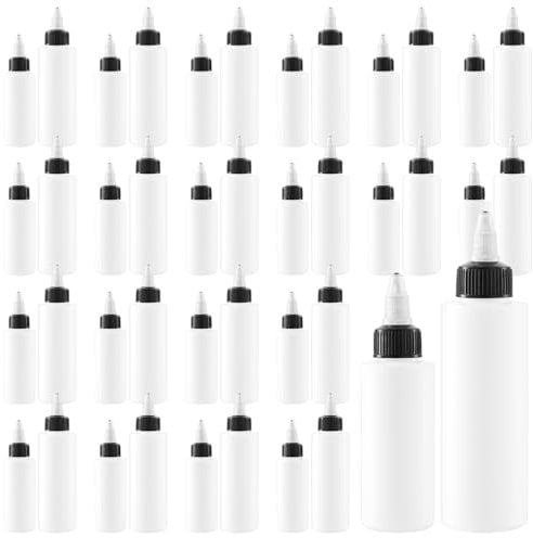 MUKLEI 40 Pack 60ML/ 120ML Plastic Squeeze Dispensing Bottles with Twist Cap, Empty Tip Nozzle Applicator, Twist Top Applicator Bottles for Acrylic Paint, Resin, Art & Craft