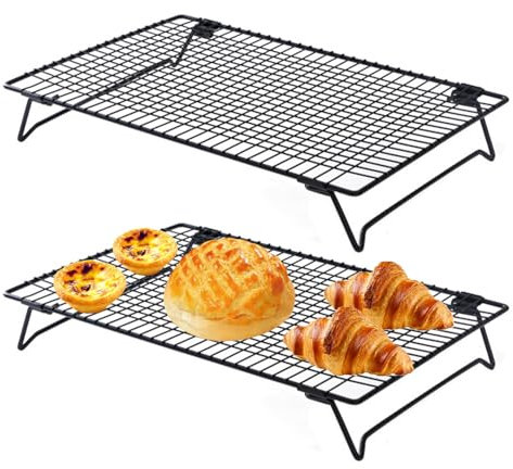 Mafagwre 2er-Set Kuchengitter Kühlablage, Antihaftend Platzsparend Zusammenklappbar Abkühlgitter, Kuchen Kühlregal Für Gebäck, Frisch Gebackene Kuchen, Muffins Und Kekse, Schwarz (S)