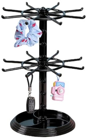 Présentoir de porte-clés - Boîte de rangement rotative pour bijoux - Organisateur de collier - Support rotatif à 2 niveaux - Support pour boucles d'oreilles et bracelets