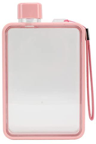 ElevateIQ Botella transparente, botella de agua plana portátil Fitness A5 380 ml botella de agua delgada for deportes camping gimnasio fitness al aire libre (rosa)(Pink)