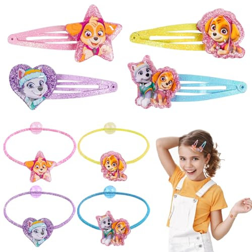 Cartoon Haarspangen Mädchen, 4 Kinder Haarspangen+4 Haarkordeln, Haarspange Haarring Mädchen Geburtstagsgeschenke Geschenke für Kleine Mädchen Kinder