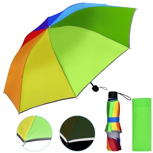 DealKits Kinder Regenschirm, Kinderschirm Mini Regenbogen Leicht Regenschirm für Jungen und Mädchen, Safety Reflex Taschenschirm für Tasche Rucksack oder Reise, 210T Teflon-Beschichtung