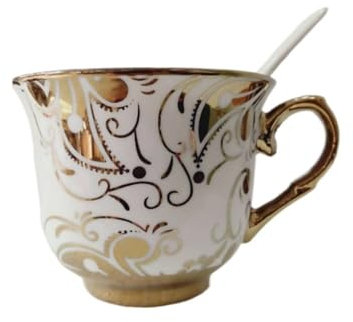 Luxuriöses Keramik-Kaffeetassen-Set mit Goldrand, europäisches kreatives Teeservice mit Untertasse und Löffel, englische Kaffeetasse und Tellerhalter (Goldene Blume, einzelne Tasse)