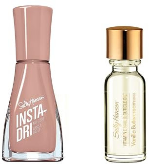 Sally Hansen Cuticle Oil and Nail Polish Duo - Vitamin E Nail and Cuticle Oil Treatment, Insta-Dri, Buff and Tumble, Nude Shade