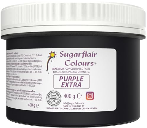 Sugarflair Purple Extra Food Colouring Paste 400g - Maximum Concentrated Paste Food Dye for Cake Decorating, Fondant, Buttercream, Cake Batter and More - Vegan, Kosher, Bake-Stable