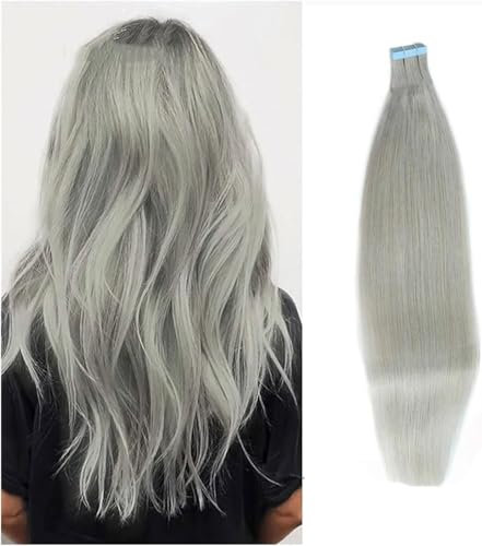 Extensiones,Extensiones de pelo original, Extensiones de cabello liso, extensiones de cabello adhesivas con trama de piel, extensiones de cabello de caballo Remy gris, unidades(24 Inch)