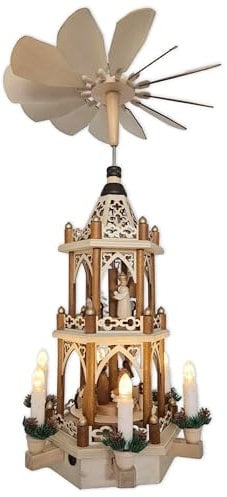 Wichtelstube-Kollektion Weihnachtspyramide Elektrisch, Traditionell handbemalte Figuren, Beleuchtet und Batteriebetrieben mit Bewegung, Elektrische Pyramide Weihnachten, Weihnachtspyramide (51cm)