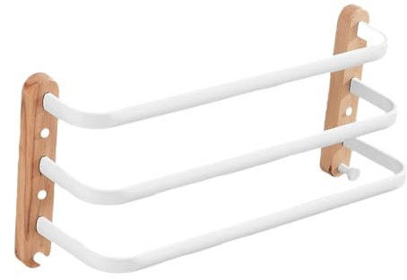 Handtuchhalter mit Holzsockel und doppelschichtigem Regal, platzsparender Handtuchhalter für Badezimmer