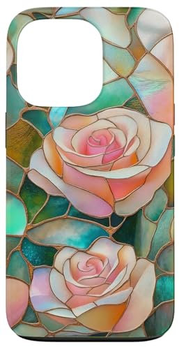Coque pour iPhone 13 Pro Coque Téléphone Roses Faux Vitrail Élégante