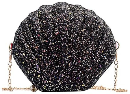 Mayoii Muscheltasche Glitzer Tasche Pailletten Handtasche Abendtasche Elegante Geschenk (Schwarz)