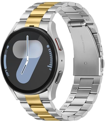 Suphart Metal Strap Compatible with Samsung Galaxy Watch 7 6 5 4 FE Straps 44mm 40mm, No Gap Stainless Steel Band for Galaxy Watch 6 Classic 47mm 43mm/5 Pro 45mm, Silver-Gold