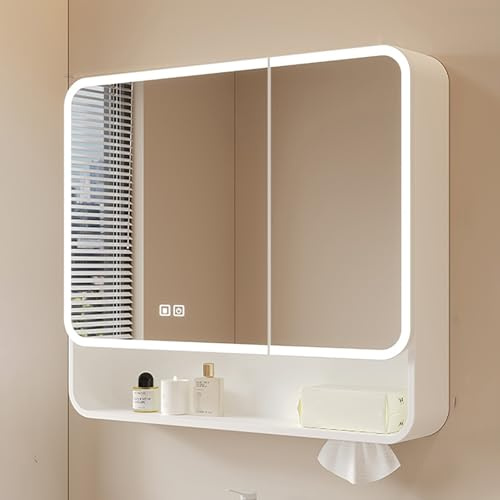 KAXLDHH Armoire Murale avec Miroir, Meuble Miroir Salle De Bain avec Désembuage, Armoire De Toilette avec Éclairage LED, Armoires De Salle De Bain À Cadre en Aluminium avec Gradation(100CM/39.3IN)