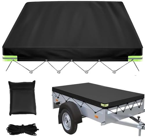 KQWVZ Lona para Remolque, 214x122x13cm Lona Plana para Remolque con Cuerda de 8m Y Bandas Reflectantes, Material Oxford 420D, Cubierta Resistente para Remolque De Coche 500KG