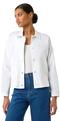 Roman Originals Patch Pocket Jacket for Women UK - Ladies Everyday Holiday Spring Summer Collar & Revere Comfy Soft Evening Vacation Work Party - White - Size 14