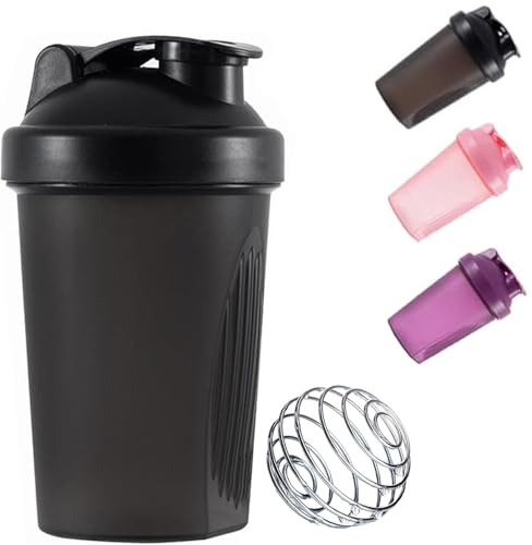 KHAOP Protein-Shaker-Flasche 400ml mit Edelstahl-Mischkugel, BPA- und DEHP-frei, auslaufsicherer Flip-On-Deckel, geruchsneutral, temperatursicher, spülmaschinenfest (schwarz)