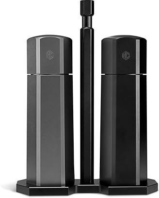 HexClad Tabletop Salt and Pepper Mill Set & Carrying Caddy Holder | Adjustable Coarseness Settings