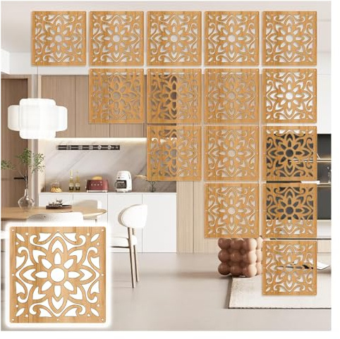 Wasserfester hängender Raumteiler aus Holz-Kunststoff – 11,4 x 11,4 Zoll, halbdurchlässiger Sichtschutz for Moderne Innenräume(Natural B,75Pcs)